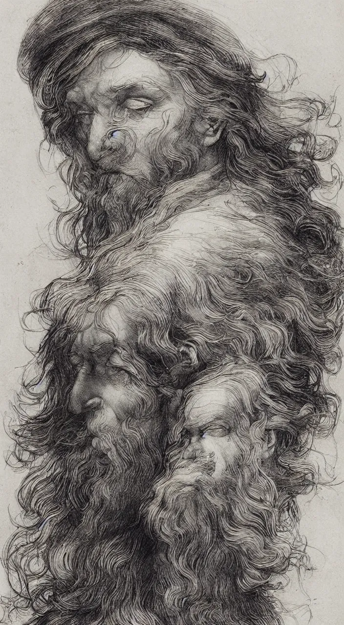 Image similar to Jean-Baptiste Monge and Alex Ross a artwork of leonardo da vinci sketches