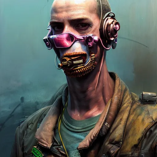 Prompt: detailed concept art portrait of a vibrantly dressed diesel punk man on a depth of field background, artstation, award - winning realistic sci - fi concept art by jim burns and greg rutkowski, beksinski, a realism masterpiece, complimentary color palette, james gilleard, bruegel, alphonse mucha, and yoshitaka amano