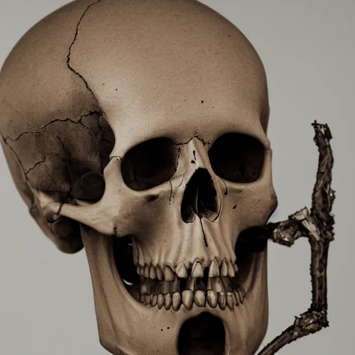 Prompt: hq studio portrait of a kissing skull