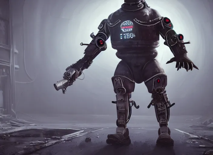 Image similar to buffed cyber penguin in fallout 4, horror scene, artgerm, rutkowski, tooth wu, beeple, and intricate