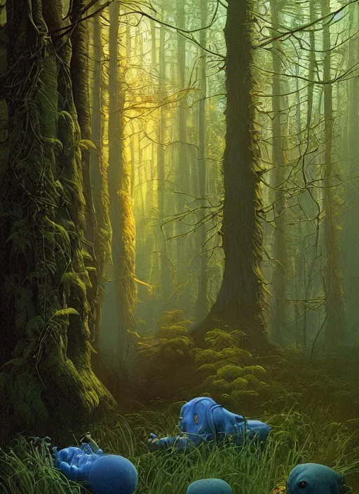 Image similar to hyper realistic witch modem with mood lighting and tech in the woods gorgeous lighting, blue sky, highly detailed, lush forest foliage painting by zdzisław beksinski and norman rockwell and greg rutkowskiweta studio, and lucasfilm