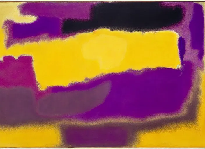 Prompt: abstract half moon in purple, yellow, gold, beige, black, painted by Mark Rothko, Franz Kline, Helen Frankenthaler, Pat Steir and Hilma af Klint, abstract painting, color field painting. 8k, extreme detail, intricate detail, masterpiece