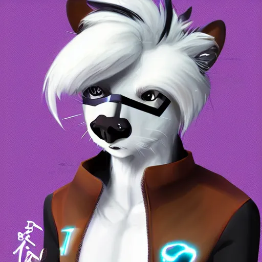 Image similar to a transhuman skunk fursona, highly detailed, by kawacy, trending on artstation, furry art