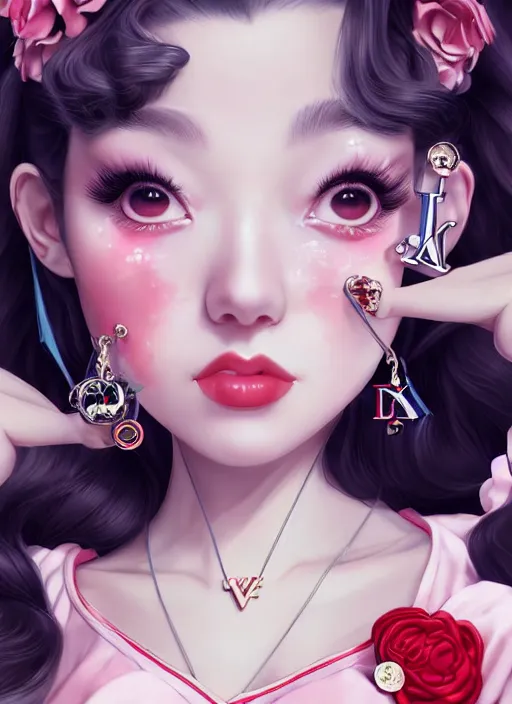 Image similar to a pin up and beautiful fashion dreamlke japan girl with lv jewelry, character art, art by artgerm, wlop, loish, hyperdetailed, 8 k realistic, symmetrical, global illumination, radiant light, frostbite 3 engine, cryengine, dof, trending on artstation, digital art, chanel, dior, detailed background