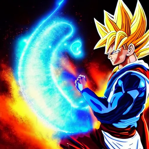 Image similar to Lebron James Lebron James Lebron James Lebron James Lebron James cosplay as Super saiyan Goku, light shining, glowing body, detailed digital art, colourful masterpiece beautiful beautiful beautiful