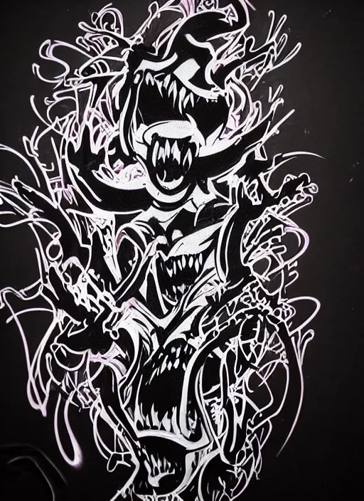 Image similar to beautiful graffiti demons on black background paper