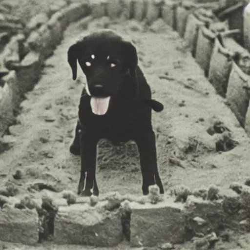 Prompt: Puppy in ww1 trench, war photo, film grain