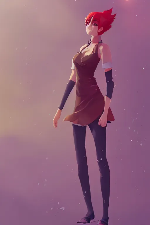 Image similar to fursona, a full body portrait of a the sellsword marissa bell, short red hair, fantasy, makoto shinkai, james gilleard, very detailed, matte, gaussian blur