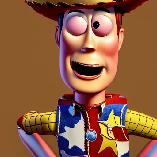 Prompt: Photorealistic toy story woody in the style of ren and stimpy. Hyperdetailed photorealism, 108 megapixels, amazing depth, glowing rich colors, powerful imagery, psychedelic Overtones, 3D finalrender, 3d shading, cinematic lighting, artstation concept art