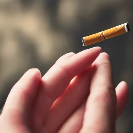 Image similar to cigarette in fingers, hand holding cigarette, hyper realistic