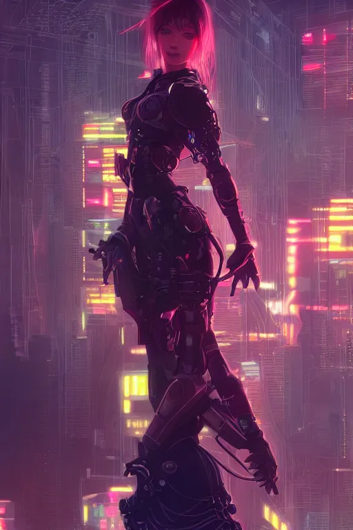 Image similar to portrait futuristic Ninja Girl, in future cyberpunk tokyo rooftop , ssci-fi, fantasy, intricate, very very beautiful, elegant, neon light, highly detailed, digital painting, artstation, concept art, smooth, sharp focus, illustration, art by alphonse mucha and tian zi and WLOP