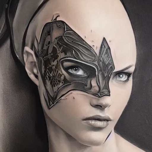 Image similar to tattoo design, a professional painting of a beautiful young female, partially clothed in battle armor, olive skin, long dark hair, beautiful bone structure, symmetrical facial features, intricate, elegant, digital painting, concept art, smooth, sharp focus, illustration, from Metal Gear, by Ruan Jia and Mandy Jurgens and Greg Rutkowski and Artgerm and William-Adolphe Bouguerea and artgerm, cat girl, anime