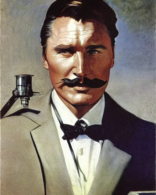 Prompt: Errol Flynn as a scientist. 1980s dystopian Soviet Russia, propaganda screens. By Greg Rutkowski, Gustave Courbet, Rosa Bonheur, Edward Hopper, Ilya Yefimovich Repin, Jean-François Millet, Andrew Newell Wyeth. Faithfully depicted facial expression, perfect anatomy global illumination, radiant light, detailed and intricate environment