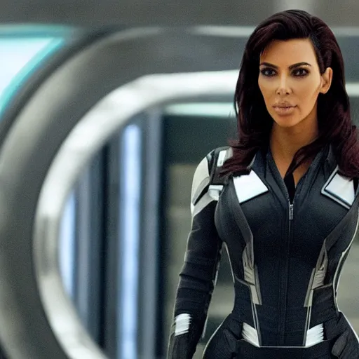 Prompt: A still of Kim Kardashian as Black Widow in Iron Man 2 (2010)