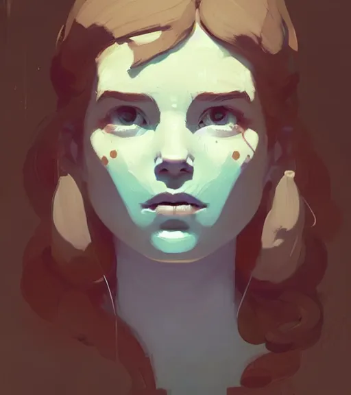 Image similar to portrait of a woman raised on the island face tatooes by atey ghailan, by greg rutkowski, by greg tocchini, by james gilleard, by joe fenton, by kaethe butcher, by craig mullins, dynamic lighting, gradient light blue, brown, blonde cream and white color scheme, grunge aesthetic