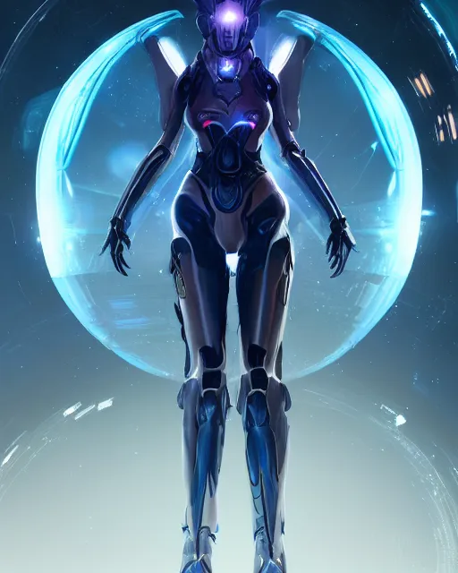 Image similar to perfect android girl on a mothership, warframe armor, beautiful face, scifi, futuristic, galaxy, nebula, raytracing, dreamy, long white hair, blue cyborg eyes, sharp focus, cinematic lighting, highly detailed, artstation, divine, by gauthier leblanc, kazuya takahashi, huifeng huang