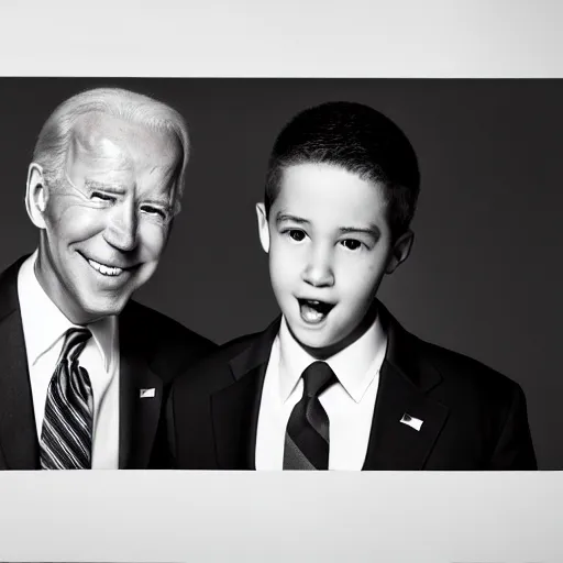 Image similar to A portrait photo of joe biden teams up with a teenage joe biden, perfect faces, 50 mm, award winning photography