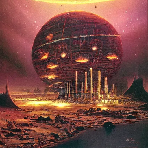 Prompt: salt mine planet colony by Bruce Pennington