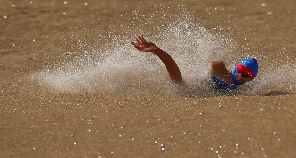 Image similar to olympic swimming in sand instead of water, extremely coherent, motion blur