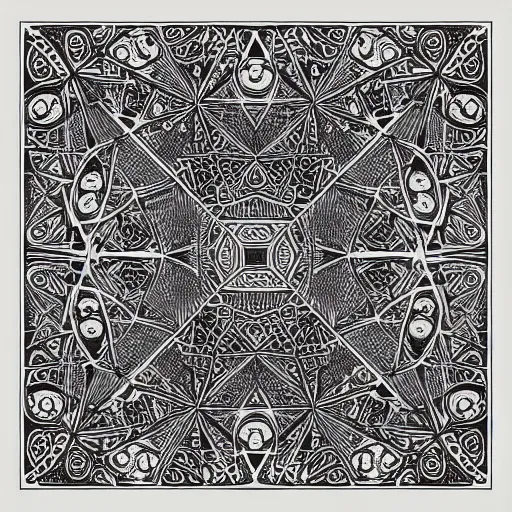 Prompt: “geometrically surreal order of mirrors, extremely high detail, photorealistic, intricate line drawings, dotart, album art in the style of James Jean”