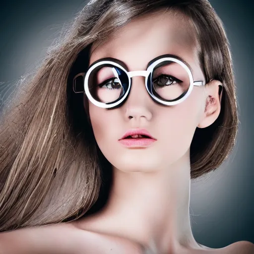 Image similar to girl with 4 eyes, fashion photo, detailed, realistic