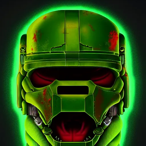 Image similar to portrait of doomguy from game doom, highly detailed, 8 k render centered, digital painting