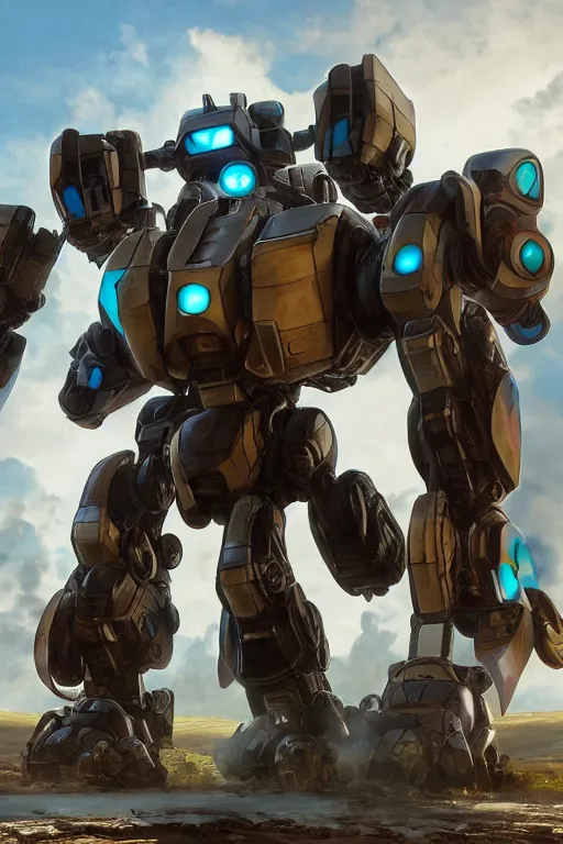 Image similar to mechwarrior 5 : mercenaries mech megaman transformer robot boss tank engine game octane render, 4 k, hd 2 0 2 2 3 d cgi rtx hdr style chrome reflexion glow fanart, global illumination ray tracing hdr fanart arstation by ian pesty by jesper ejsing pixar and disney unreal zbrush central hardmesh