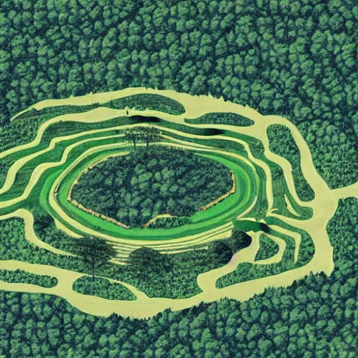 Image similar to a illustration of an architectural plan view of a labyrinth of the deforestation in amazona crisis