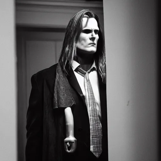 Image similar to arthas menethil as the american psycho, cinematic still