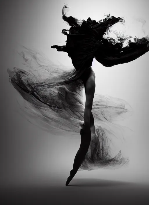 Image similar to a Photorealistic dramatic hyperrealistic render of a beautiful Female smoke dancer by Ken Brower and Deborah Ory of NYC Dance project,Lois Greenfield,Flowing cloth and smoke,Beautiful dynamic dramatic dark moody lighting,volumetric,shadows,cinematic atmosphere,Octane render,8K