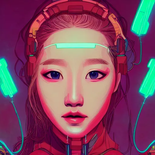 Prompt: portrait painting of a cyborg kim lip from loona, sharp focus, award - winning, trending on artstation, masterpiece, highly detailed, intricate. art by josan gonzales and moebius and deathburger