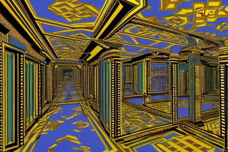 Image similar to hall of mirrors, art deco, ps 1 graphics