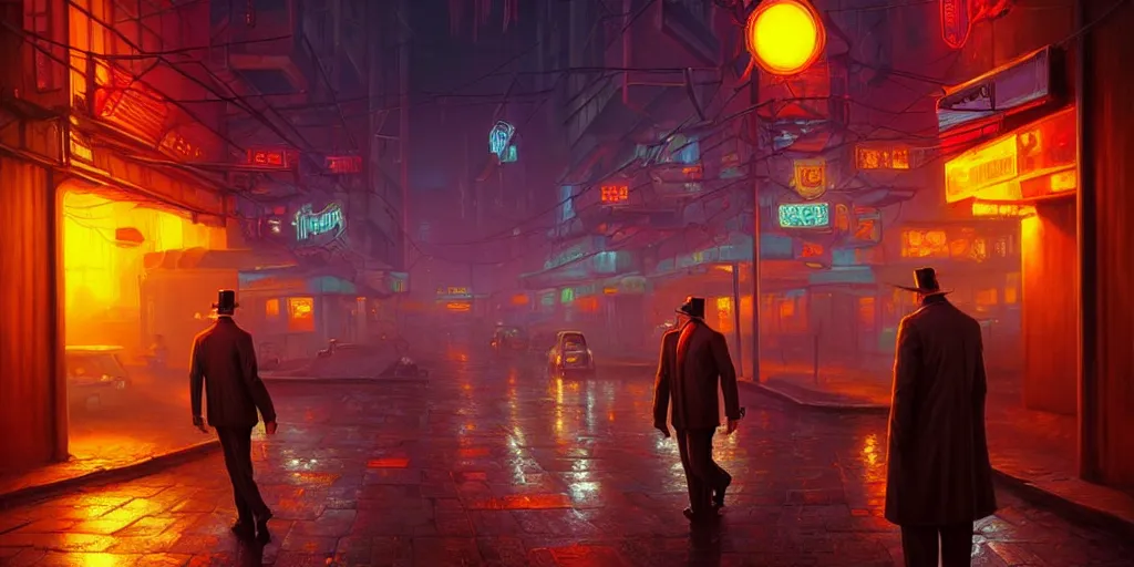 Prompt: A mafia boss in a cyberpunk setting, by Evgeny Lushpin, dramatic lighting, high contrast colours, as trending on Artstation, highly detailed,
