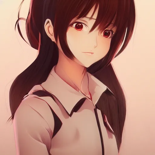 Prompt: character illustration of a brown haired anime girl in the style of ryohei fuke, ilya kuvshinov, concept art, trending, luminecent eyes fine details, realistic shaded lighting, detailed eyes, pretty face