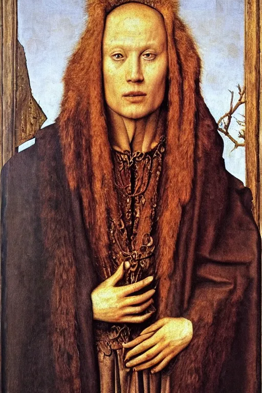 Prompt: portrait of atlach - nacha, oil painting by jan van eyck, northern renaissance art, oil on canvas, wet - on - wet technique, realistic, expressive emotions, intricate textures, illusionistic detail