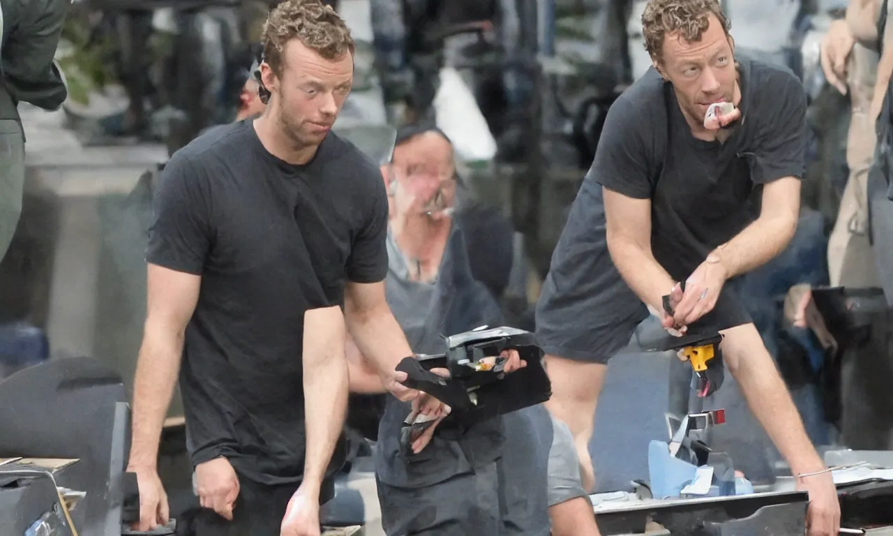 Prompt: chris martin has a stapler for a body