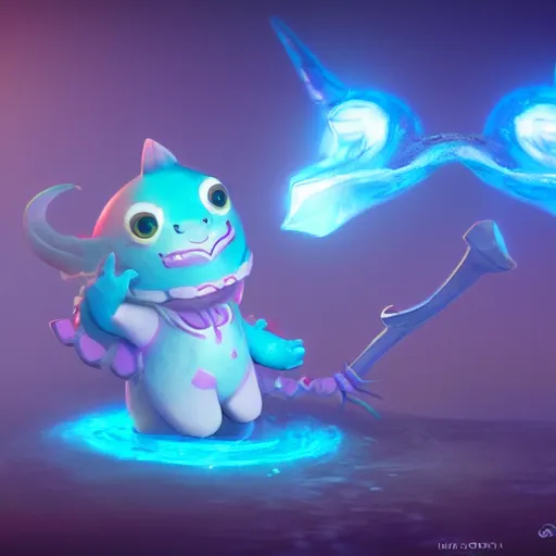 Prompt: cyan cute spirit axie pet, screaming banshee, acoustic waves, fantasy, style artstation, style greg rutkowsk, octane render, unreal engine 6, epic game graphics, fantasy, conceptual art, ray tracing