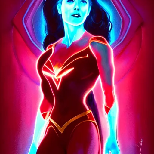 Image similar to anjanette abayari as darna, volumetric lights, red and cyan theme, art nouveau botanicals, intricate, highly detailed, digital painting, artstation, concept art, smooth, sharp focus, cinematic, illustration, beautiful face, art by artgerm and greg rutkowski and alphonse mucha