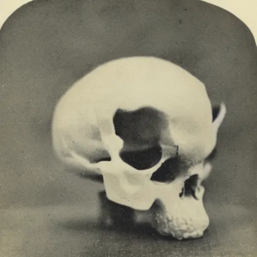 Prompt: a fox holding a human skull, daguerrotype photograph, highly detailed, extreme closeup