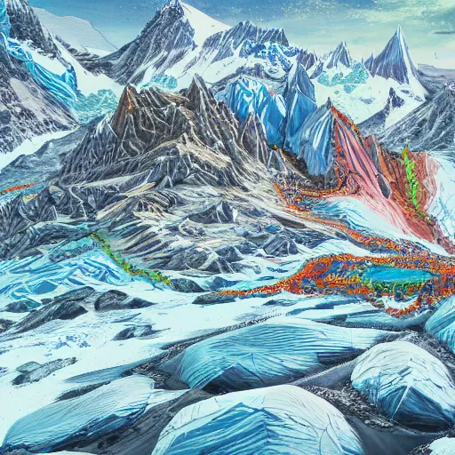 Prompt: epic colourful masterpiece of steal revelations in Antarctica copulation of wise mountains, cinematic, establishing shot, extremely high detail, photorealistic, cinematic lighting, intricate line drawings, 8k resolution