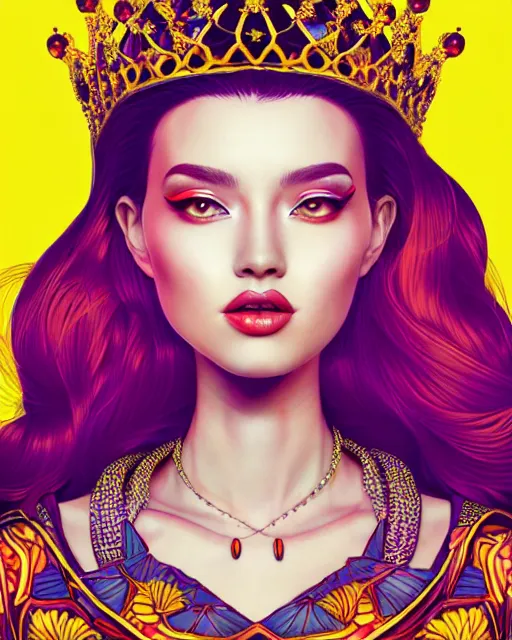 Prompt: richly detailed color illustration of a queen surrounded by beautiful penstriping large format image illustrated by artgerm and mina petrovic and timothy kong and marina federovna 3 d shadowing.