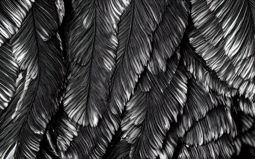 Image similar to close up of feathers, high contrast cinematic lighting, ambient occlusion render, duotone, detailed