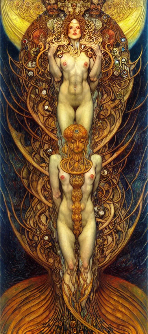 Image similar to Divine Chaos Engine by Karol Bak, Jean Delville, William Blake, Gustav Klimt, and Vincent Van Gogh, symbolist, visionary