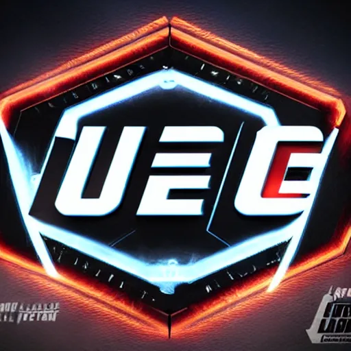 Image similar to the UFC logo in 3D glowing bright in the dark with fireflies around, hyper realistic, Octane render, Unreal Engine 3D