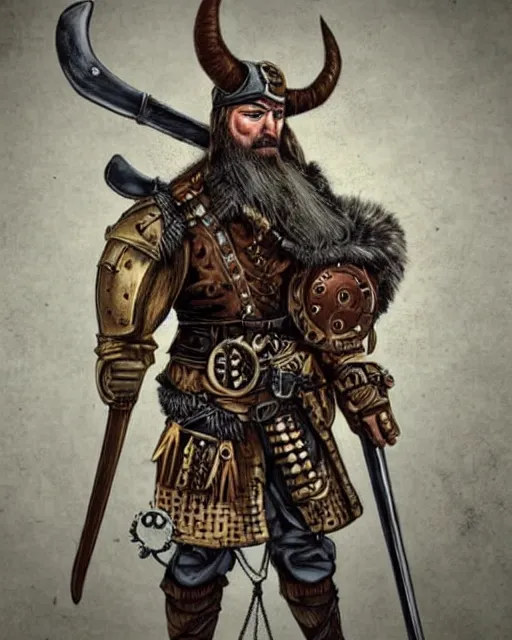 Prompt: steampunk viking warrior