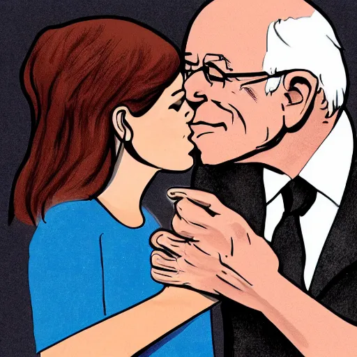 Image similar to caricature of emma watson kissing bernie sanders