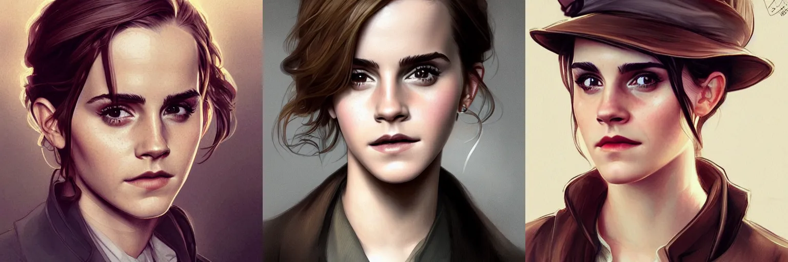 Prompt: portrait of Emma Watson as a detective, highly detailed, digital painting, artstation, concept art, sharp focus, illustration, art by artgerm and greg rutkowski and alphonse mucha