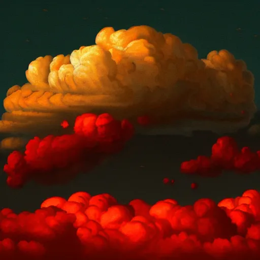 Prompt: ominous red cumulonimbus clouds, red sun, in style of Doom, insanely detailed and intricate, golden ratio, elegant, ornate, unfathomable horror, elite, ominous, haunting, matte painting