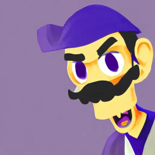 Prompt: waluigi, concept art by minerva j. chapman, trending on cg society, computer art, official art, anime aesthetic, anime,