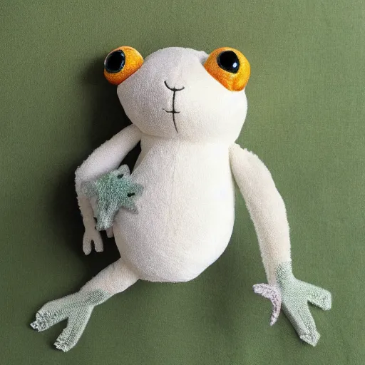 Image similar to cute fluffy plushie frog, cutecore, shaggy, stuffed animal photography,